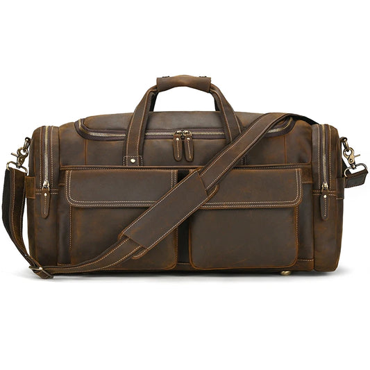 Wanderlust Leather Duffle
 54cm Big Genuine Leather Duffle Bags Real Cowskin Men Travel Bag Large Capaicity Weekender Bags Vintage Fashion Handbag For Male
