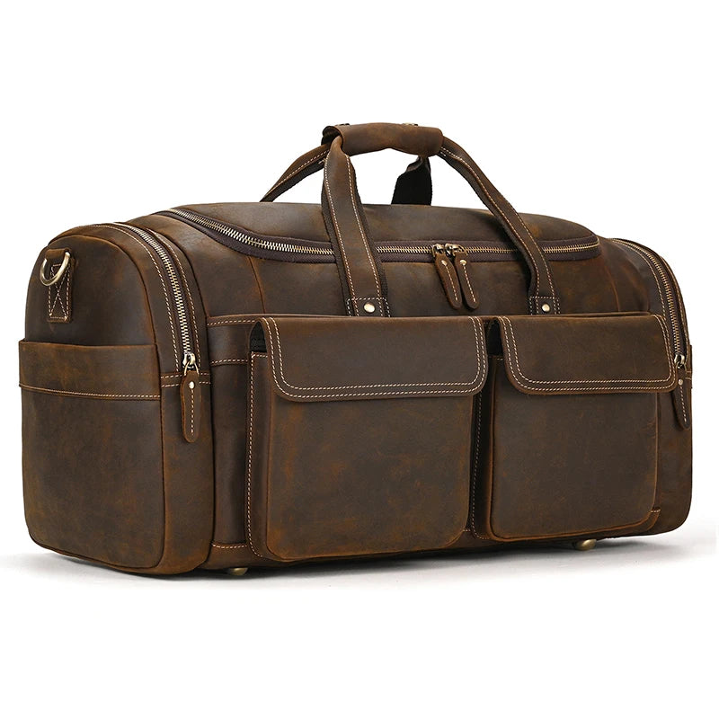 Wanderlust Leather Duffle
 54cm Big Genuine Leather Duffle Bags Real Cowskin Men Travel Bag Large Capaicity Weekender Bags Vintage Fashion Handbag For Male