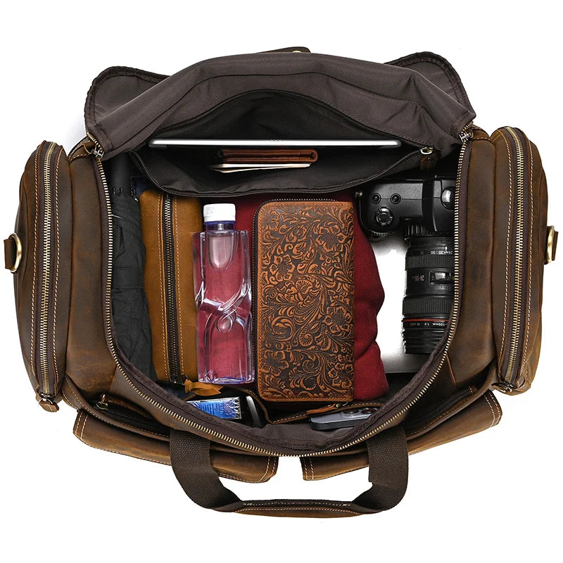 Wanderlust Leather Duffle
 54cm Big Genuine Leather Duffle Bags Real Cowskin Men Travel Bag Large Capaicity Weekender Bags Vintage Fashion Handbag For Male